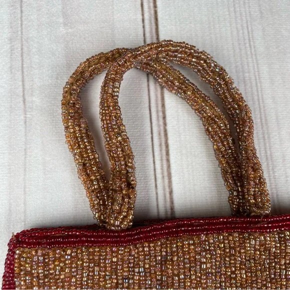 Vintage Moyna Hand Beaded Evening Bag Wristlet Phone Purse Small Sun Seed Pocket - Picture 6 of 12